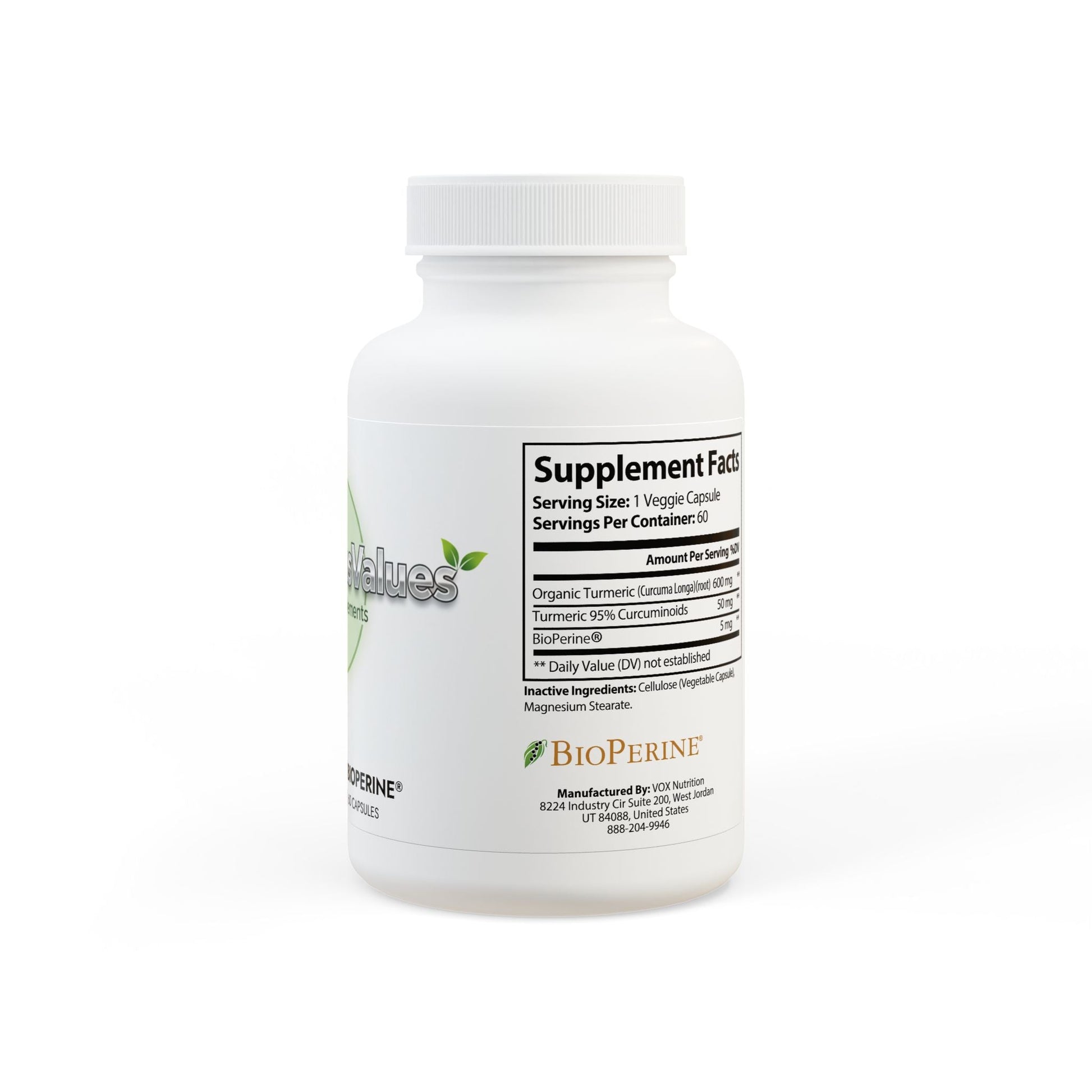 Turmeric with BioPerine® (Black Pepper Fruit Extract) Supplement (60 Capsules) - ConsciousValues
