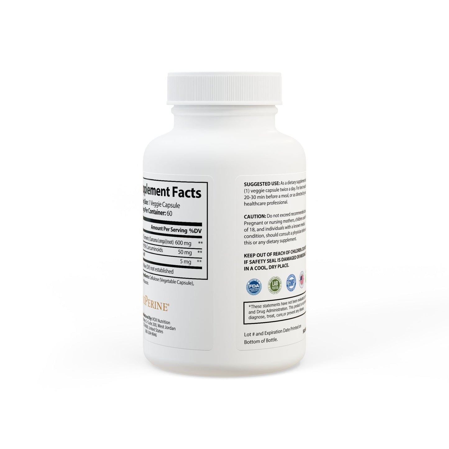 Turmeric with BioPerine® (Black Pepper Fruit Extract) Supplement (60 Capsules) - ConsciousValues