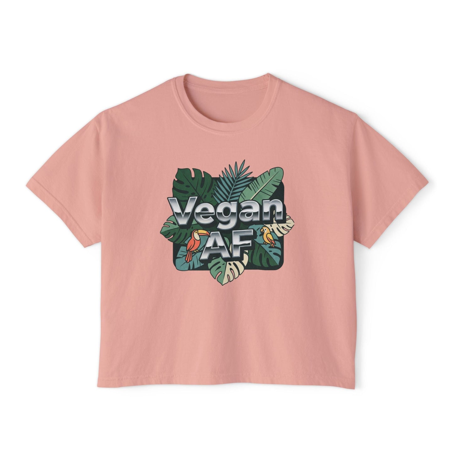 Vegan AF Boxy Tee Show Your Vegan Pride – Tropical Leaf Veganism Inspired Graphic Women's Shirt - ConsciousValues