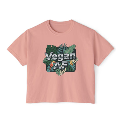 Vegan AF Boxy Tee Show Your Vegan Pride – Tropical Leaf Veganism Inspired Graphic Women's Shirt - ConsciousValues