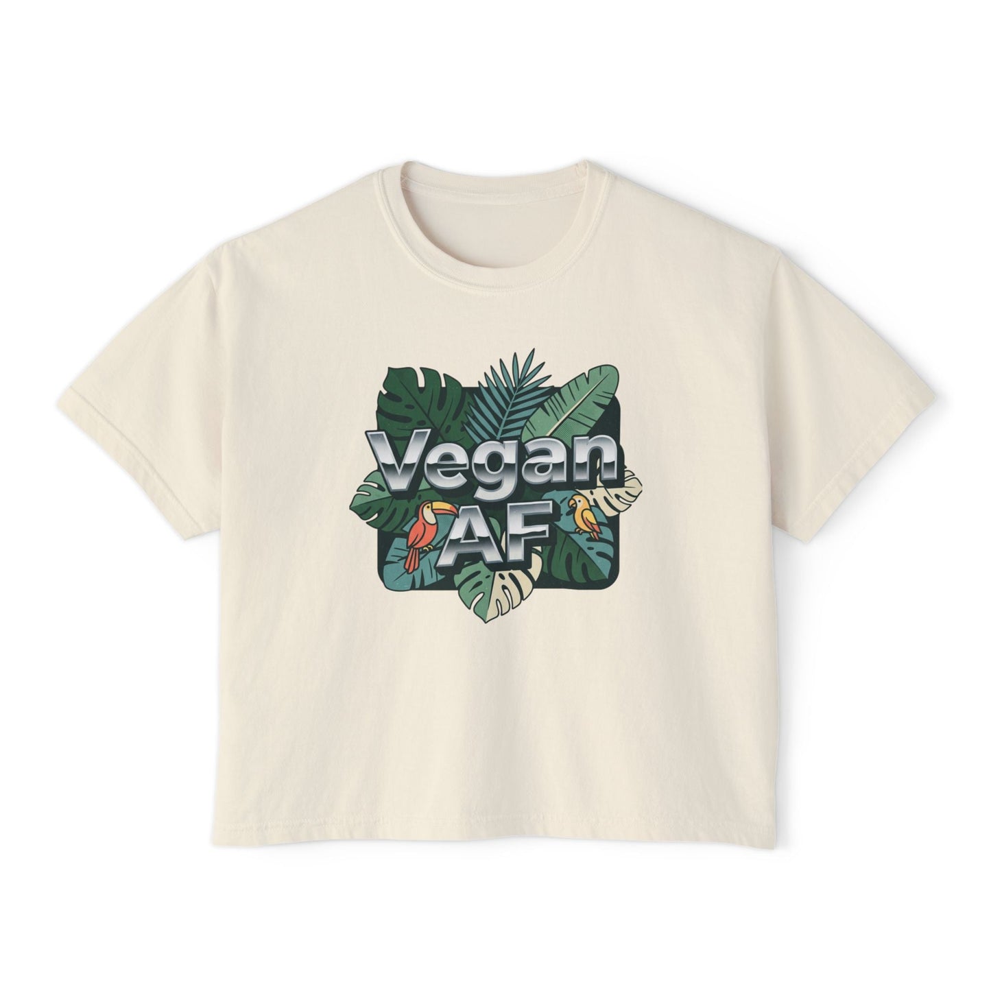 Vegan AF Boxy Tee Show Your Vegan Pride – Tropical Leaf Veganism Inspired Graphic Women's Shirt - ConsciousValues