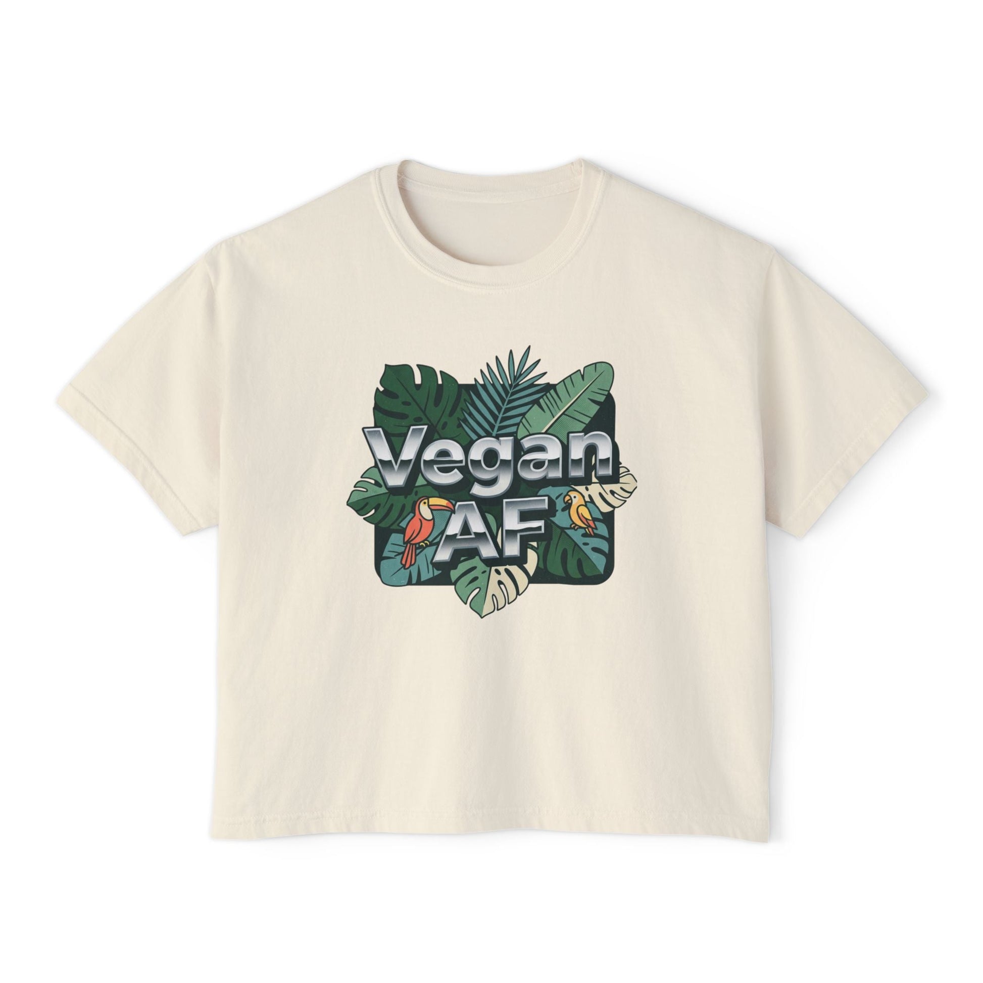 Vegan AF Boxy Tee Show Your Vegan Pride – Tropical Leaf Veganism Inspired Graphic Women's Shirt - ConsciousValues