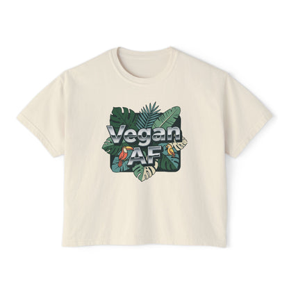 Vegan AF Boxy Tee Show Your Vegan Pride – Tropical Leaf Veganism Inspired Graphic Women's Shirt - ConsciousValues
