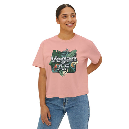 Vegan AF Boxy Tee Show Your Vegan Pride – Tropical Leaf Veganism Inspired Graphic Women's Shirt - ConsciousValues