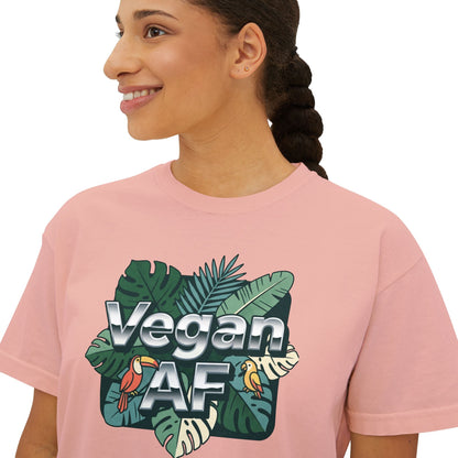 Vegan AF Boxy Tee Show Your Vegan Pride – Tropical Leaf Veganism Inspired Graphic Women's Shirt - ConsciousValues