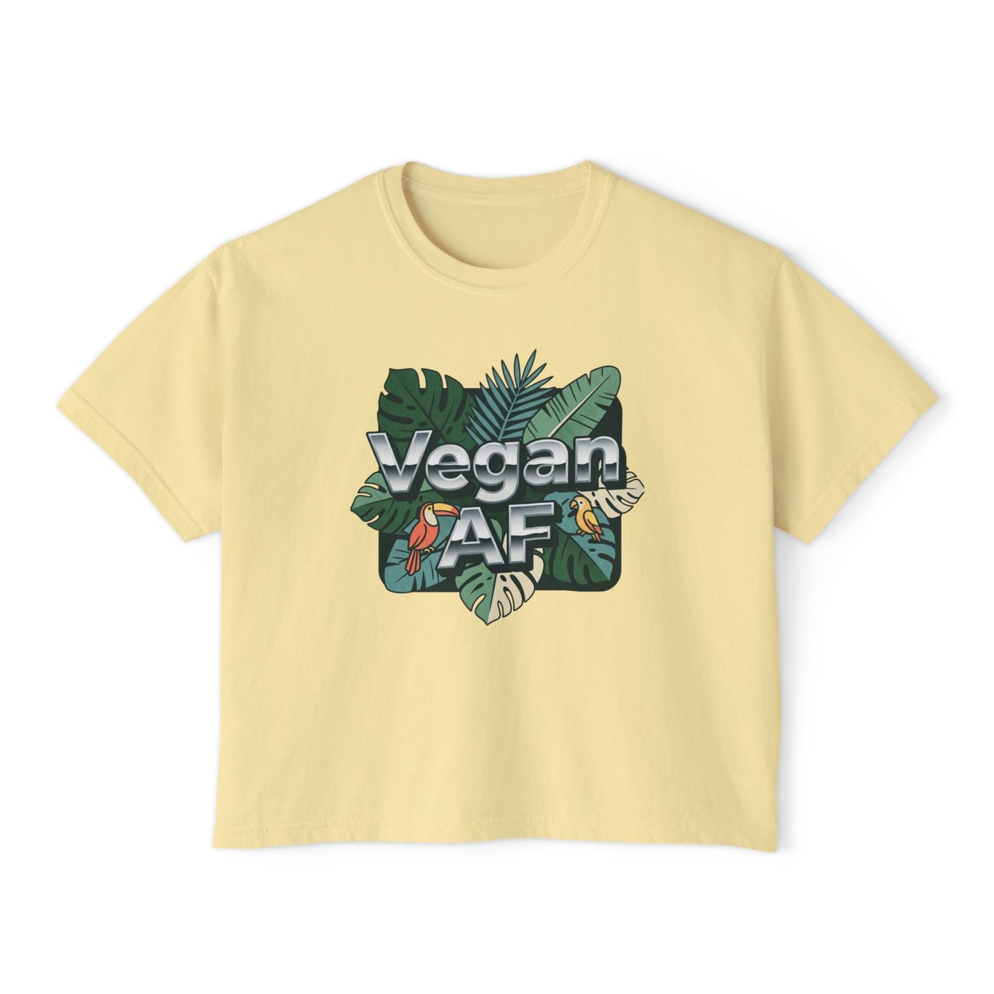 Vegan AF Boxy Tee Show Your Vegan Pride – Tropical Leaf Veganism Inspired Graphic Women's Shirt - ConsciousValues