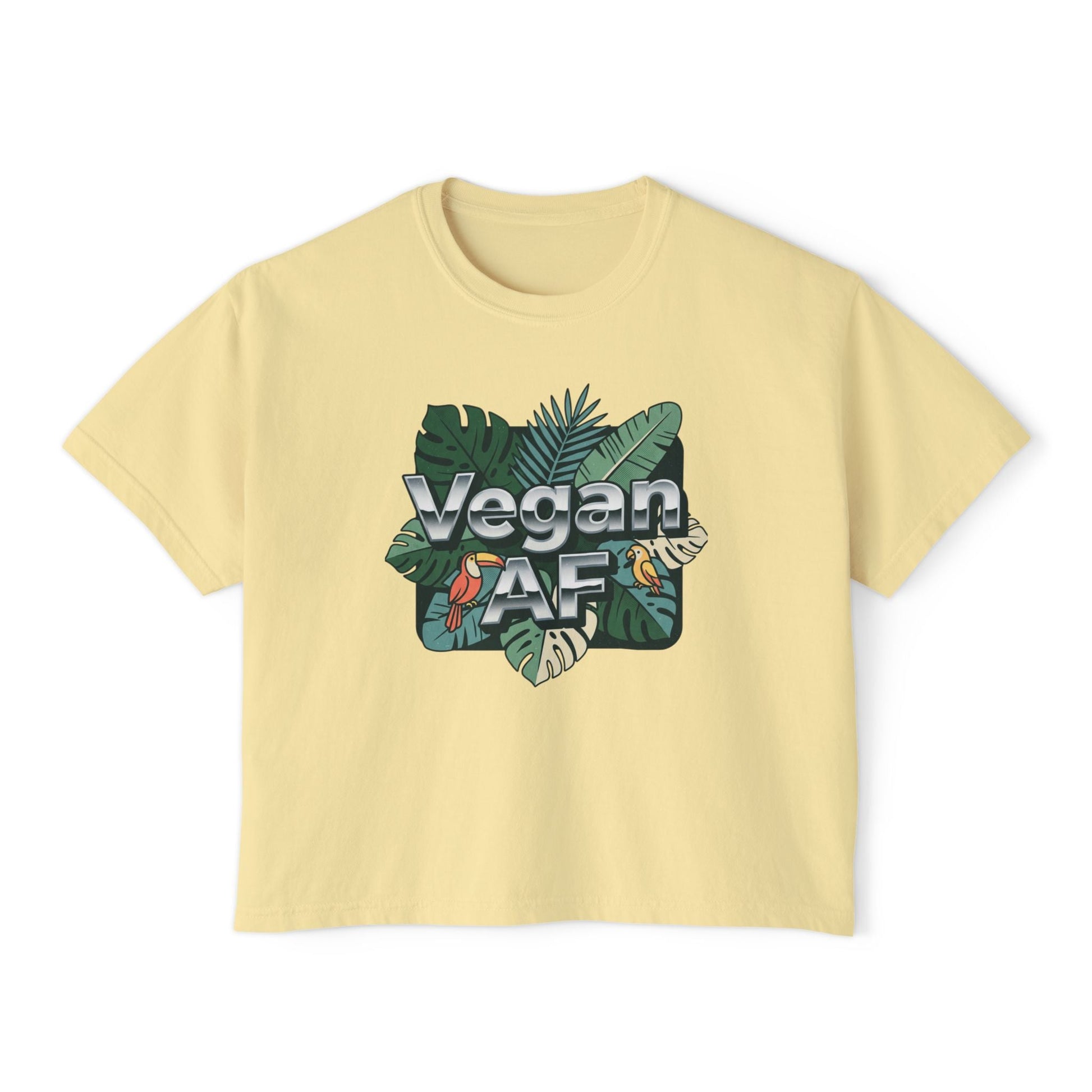 Vegan AF Boxy Tee Show Your Vegan Pride – Tropical Leaf Veganism Inspired Graphic Women's Shirt - ConsciousValues