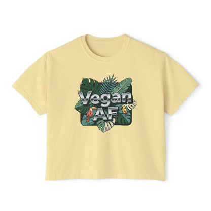 Vegan AF Boxy Tee Show Your Vegan Pride – Tropical Leaf Veganism Inspired Graphic Women's Shirt - ConsciousValues
