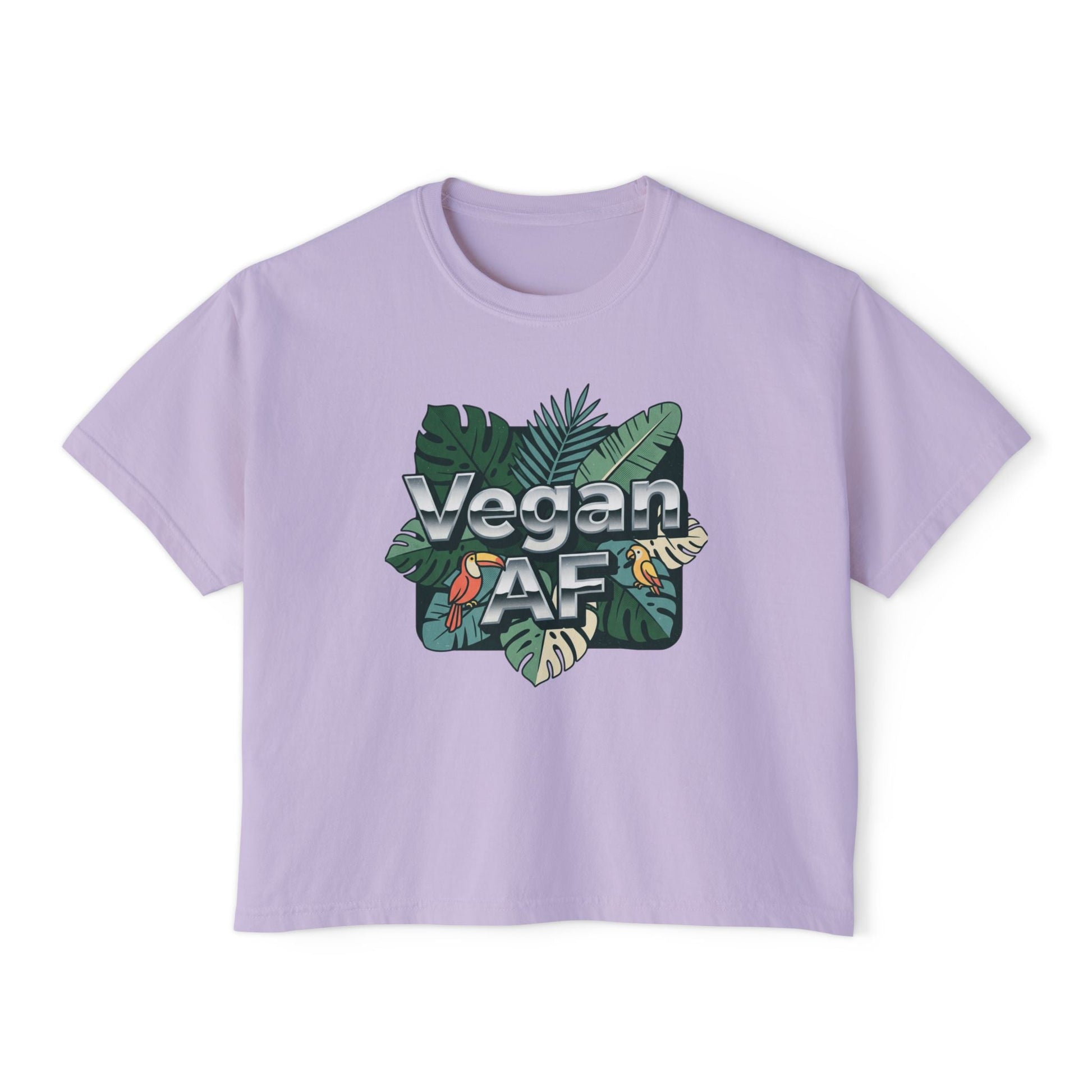 Vegan AF Boxy Tee Show Your Vegan Pride – Tropical Leaf Veganism Inspired Graphic Women's Shirt - ConsciousValues