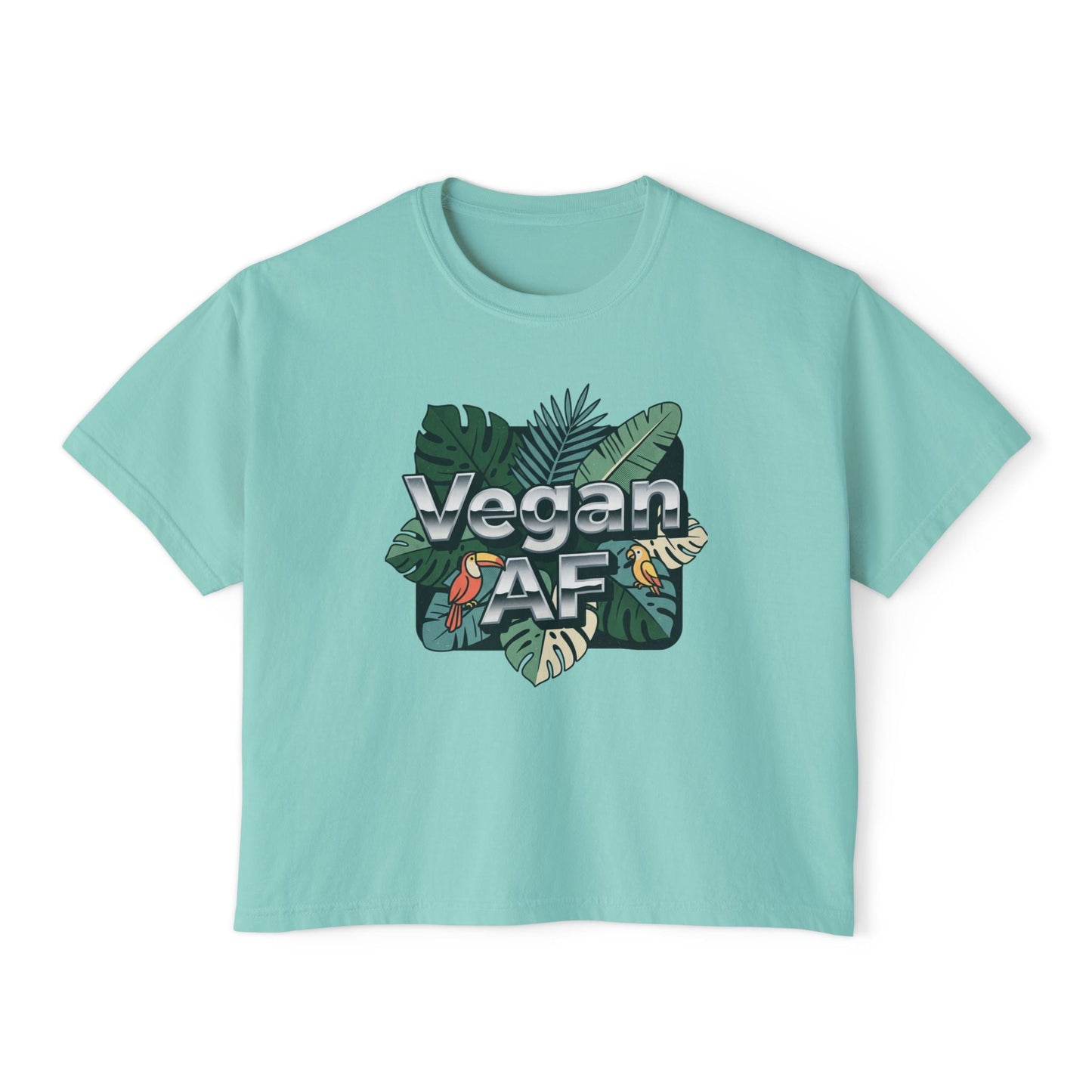 Vegan AF Boxy Tee Show Your Vegan Pride – Tropical Leaf Veganism Inspired Graphic Women's Shirt - ConsciousValues