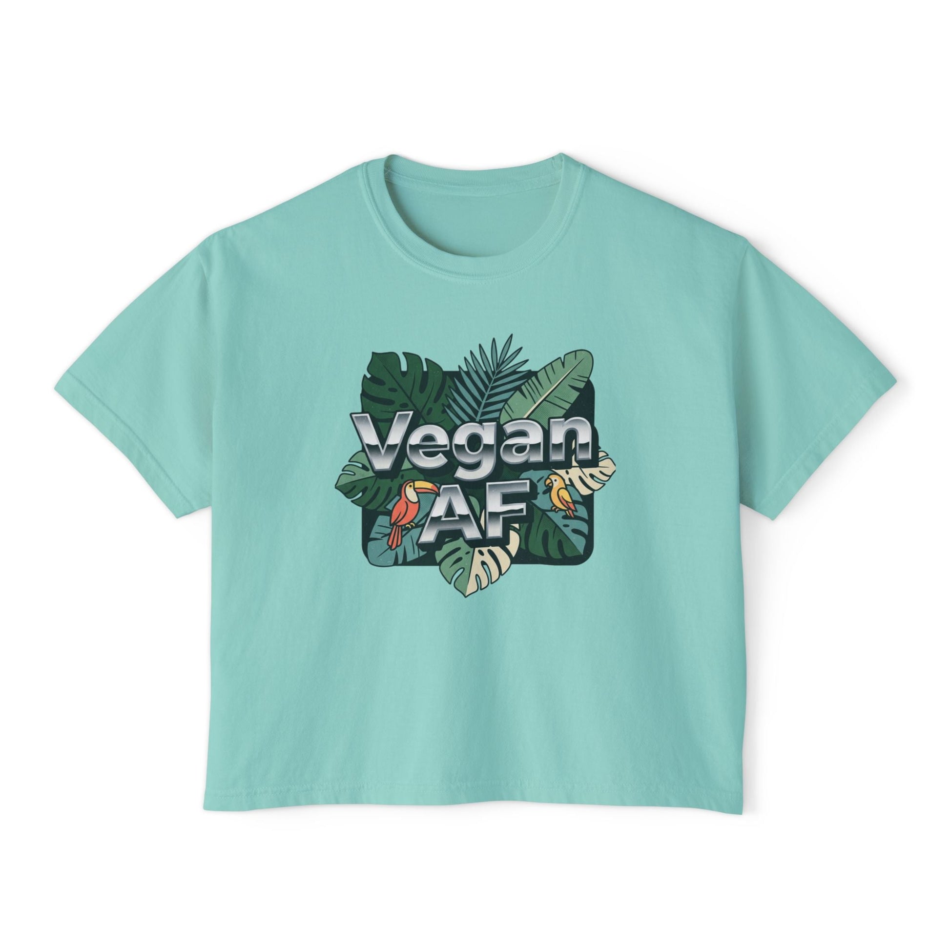 Vegan AF Boxy Tee Show Your Vegan Pride – Tropical Leaf Veganism Inspired Graphic Women's Shirt - ConsciousValues