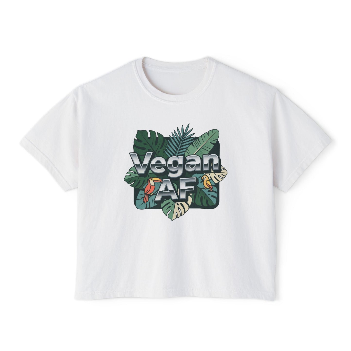 Vegan AF Boxy Tee Show Your Vegan Pride – Tropical Leaf Veganism Inspired Graphic Women's Shirt - ConsciousValues