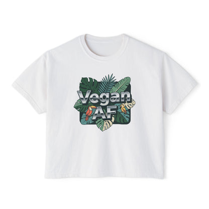 Vegan AF Boxy Tee Show Your Vegan Pride – Tropical Leaf Veganism Inspired Graphic Women's Shirt - ConsciousValues