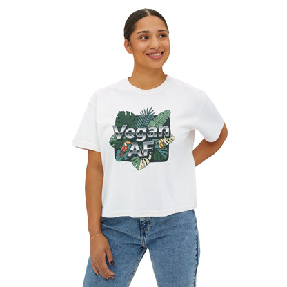 Vegan AF Boxy Tee Show Your Vegan Pride – Tropical Leaf Veganism Inspired Graphic Women's Shirt - ConsciousValues