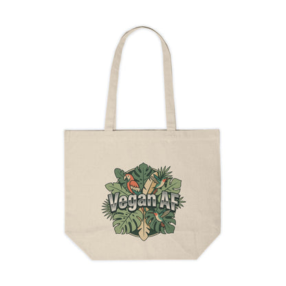 Vegan AF Canvas Tote — Eco - Friendly Grocery & Market Bag with Tropical Leaf Design - ConsciousValues