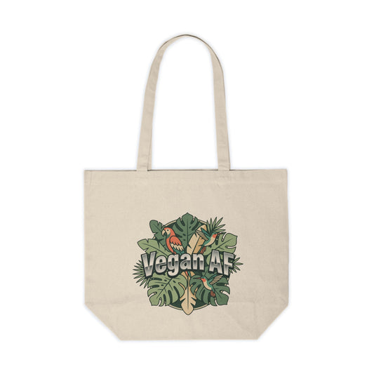 Vegan AF Canvas Tote — Eco - Friendly Grocery & Market Bag with Tropical Leaf Design - ConsciousValues