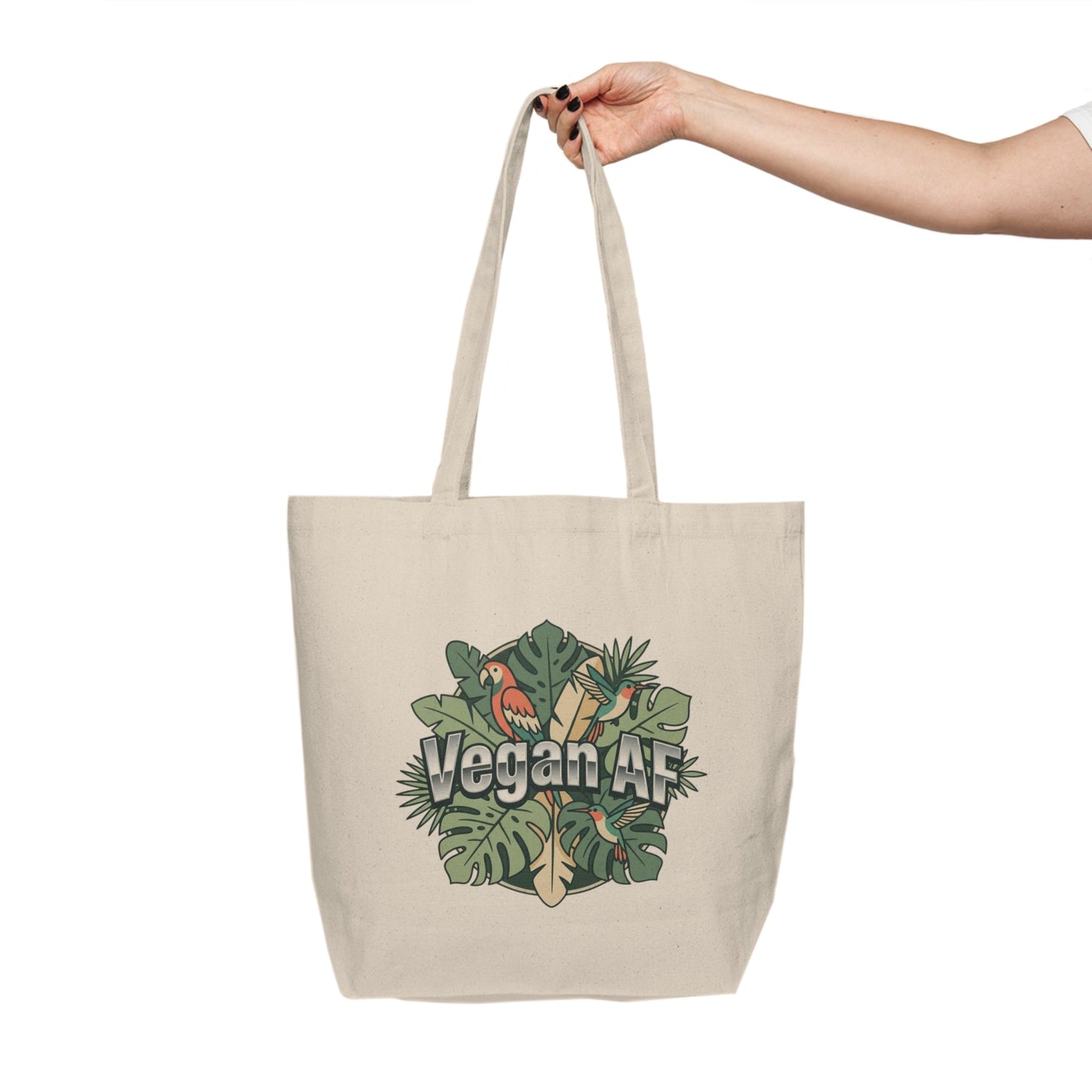 Vegan AF Canvas Tote — Eco - Friendly Grocery & Market Bag with Tropical Leaf Design - ConsciousValues
