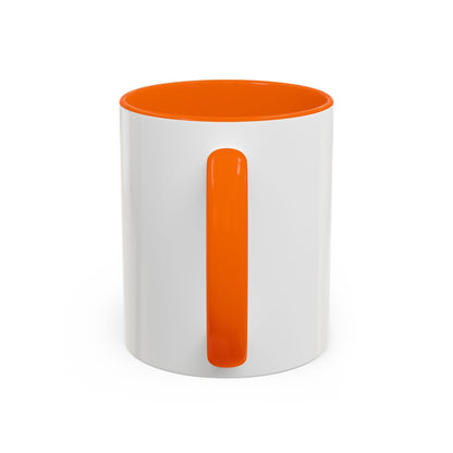 Vegan Heavy Metal Logo mug with leafy text and lightning bolts on white ceramic with colored handle