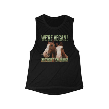 Vegan Horses Tank Top — "We're Vegan!" Women's Flowy Muscle Tee - ConsciousValues