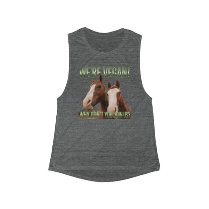 Vegan Horses Tank Top — "We're Vegan!" Women's Flowy Muscle Tee - ConsciousValues