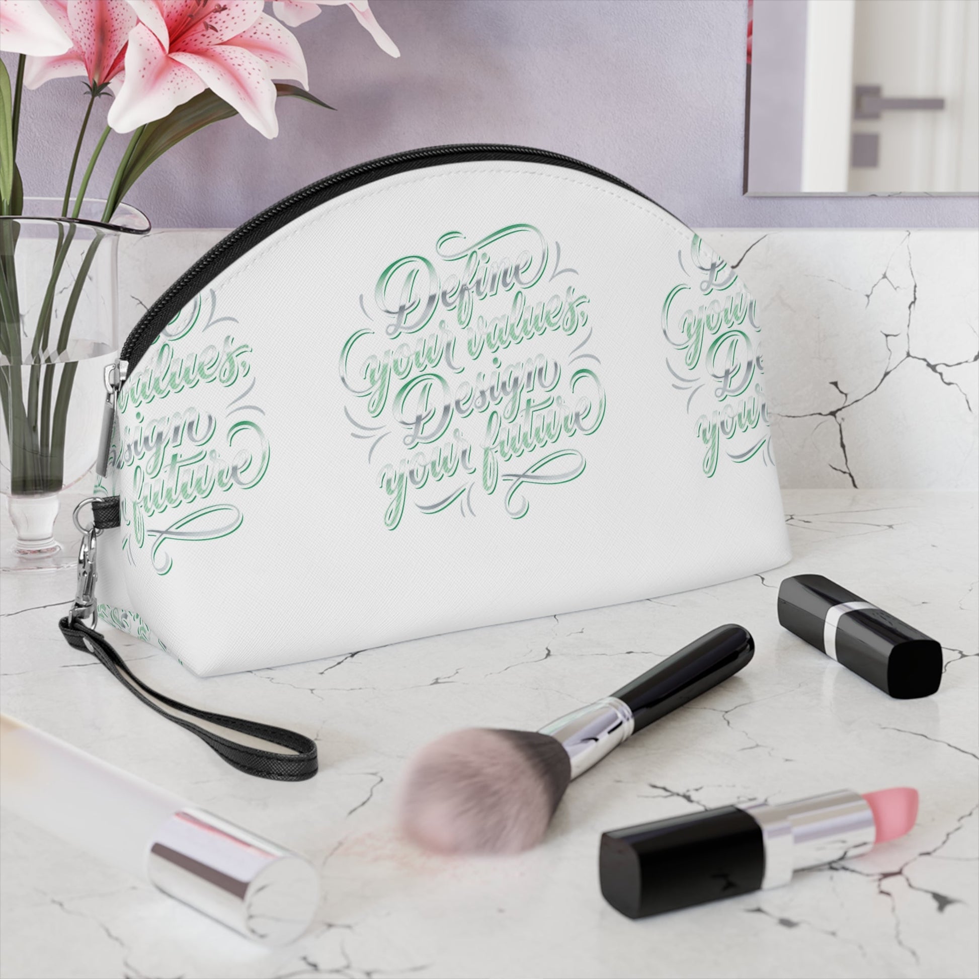 Vegan Slogan Makeup Bag — Mint Calligraphy Cosmetic Pouch (Personalize Your Design) - ConsciousValues