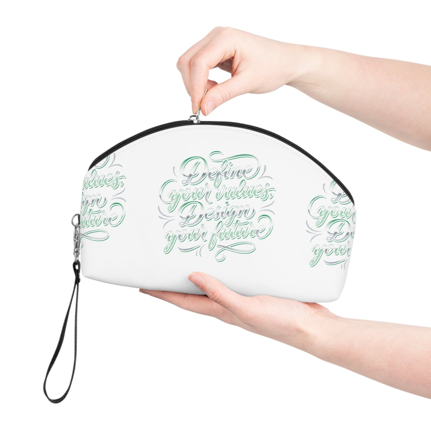 Vegan Slogan Makeup Bag — Mint Calligraphy Cosmetic Pouch (Personalize Your Design) - ConsciousValues