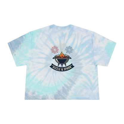 Women's Tie - Dye Crop Tee — Fourth of July American Flag & 'Sizzle & Spark' BBQ Graphic - ConsciousValues