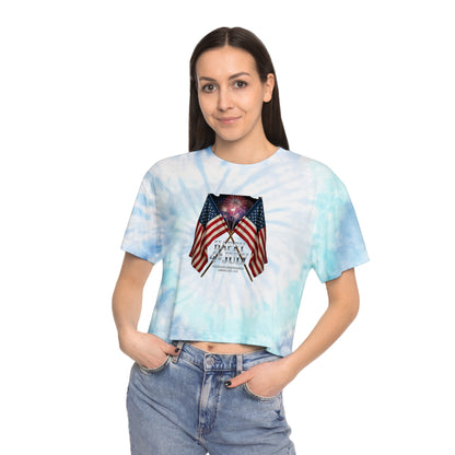 Women's Tie - Dye Crop Tee — Fourth of July American Flag & 'Sizzle & Spark' BBQ Graphic - ConsciousValues