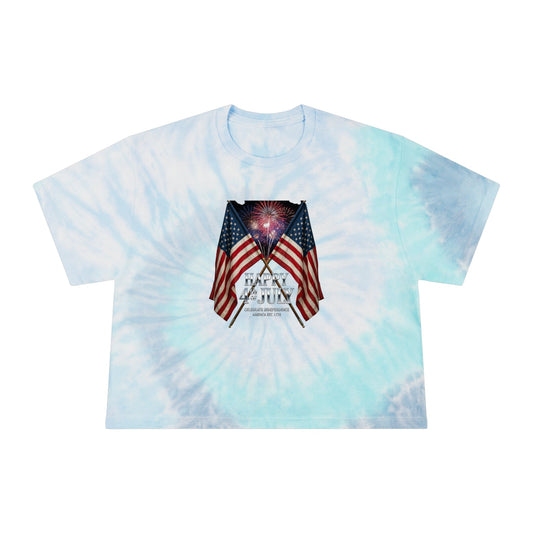 Women's Tie - Dye Crop Tee — Fourth of July American Flag & 'Sizzle & Spark' BBQ Graphic - ConsciousValues