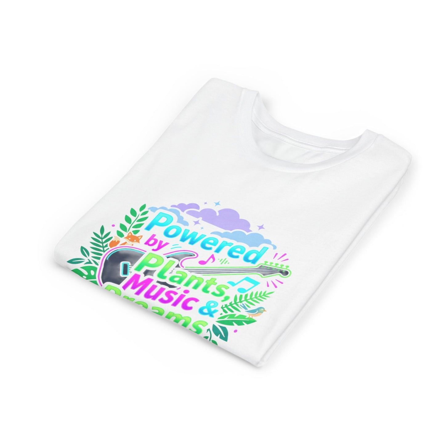Youth Tee — “Powered by Plants, Music & Dreams” Floral Guitar Kids T-Shirt - ConsciousValues