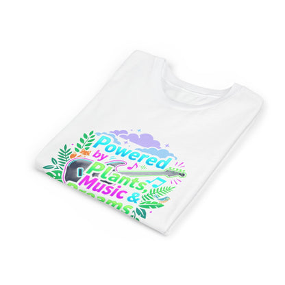 Youth Tee — “Powered by Plants, Music & Dreams” Floral Guitar Kids T-Shirt - ConsciousValues