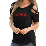 New Peace Love Vegan Woman's Tees With Shoulder Cut Outs! - ConsciousValues