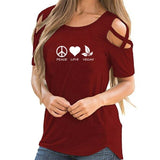 New Peace Love Vegan Woman's Tees With Shoulder Cut Outs! - ConsciousValues