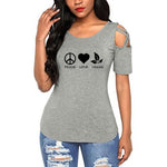 New Peace Love Vegan Woman's Tees With Shoulder Cut Outs! - ConsciousValues