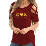 New Peace Love Vegan Woman's Tees With Shoulder Cut Outs! - ConsciousValues