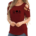 New Peace Love Vegan Woman's Tees With Shoulder Cut Outs! - ConsciousValues