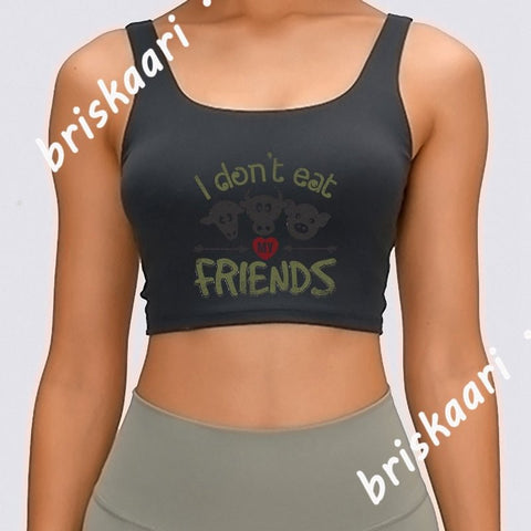 Women's Short Tank Top With "I DON'T EAT MY FRIENDS" Vegan Slogan! - ConsciousValues
